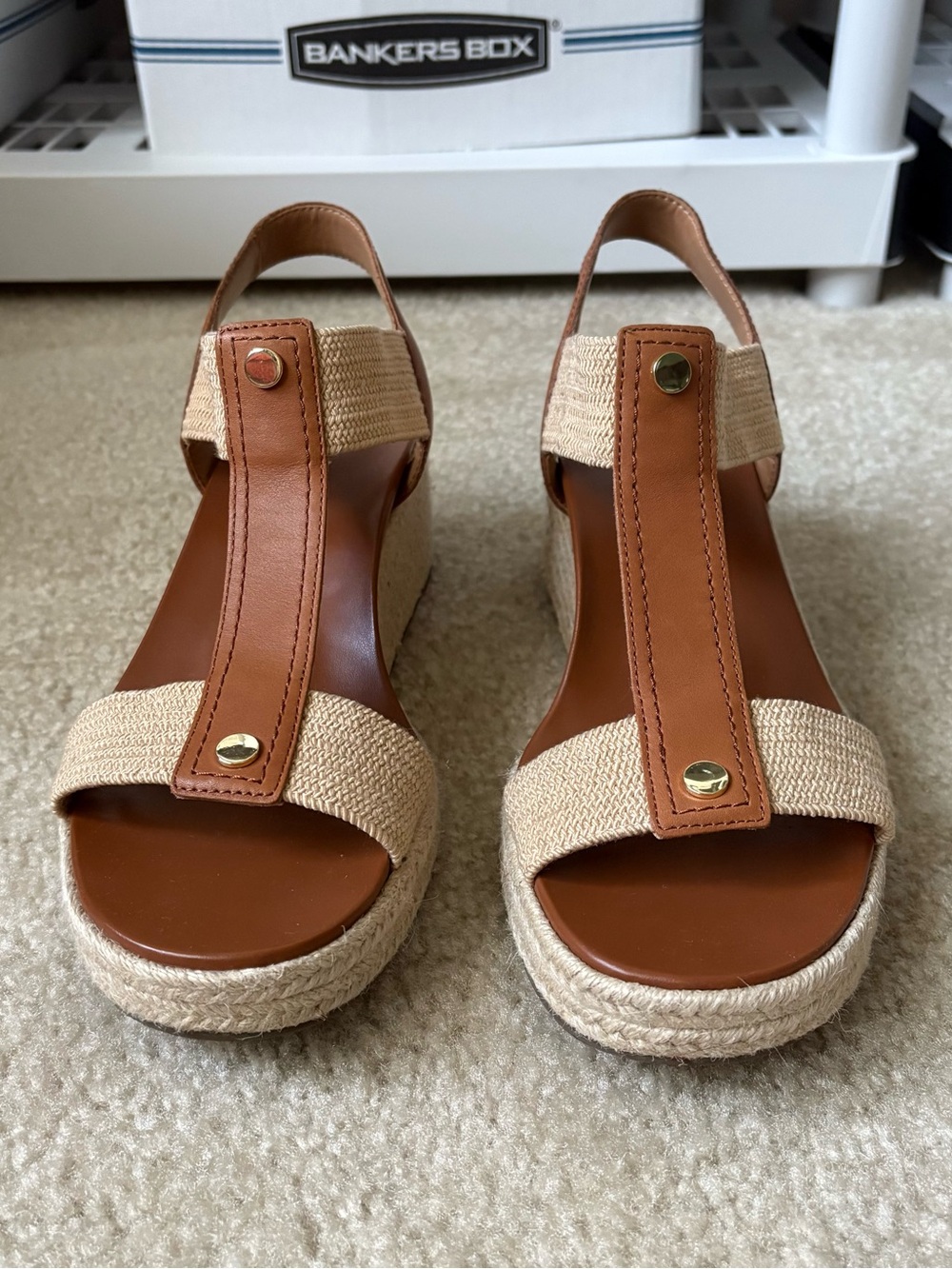Vionic Calera Espadrille Wedges Brown Summer Preppy Classic Womens 9.5